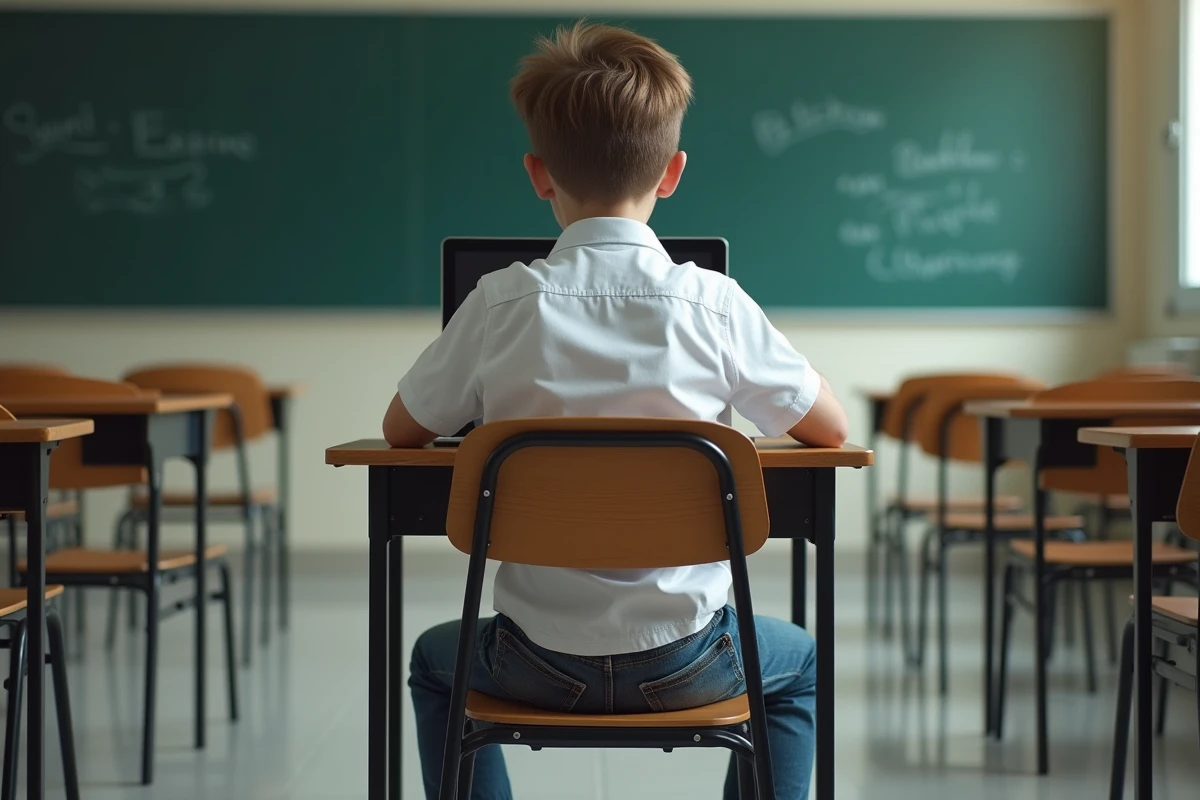 Adolescent concentré à son bureau scolaire avec posture droite