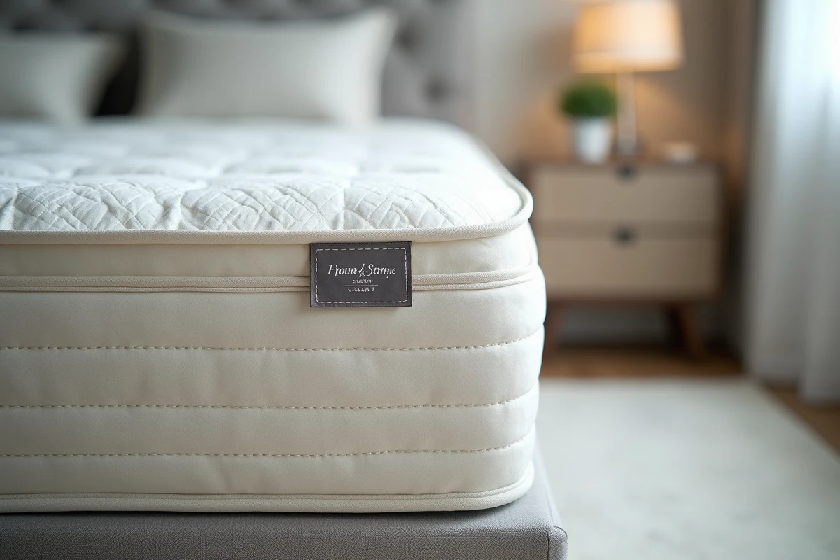 Détail artisanal du coin d'un matelas Duvivier montrant la couture française et la construction multicouche haut de gamme