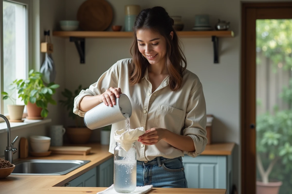 Jeune femme filtrant de l