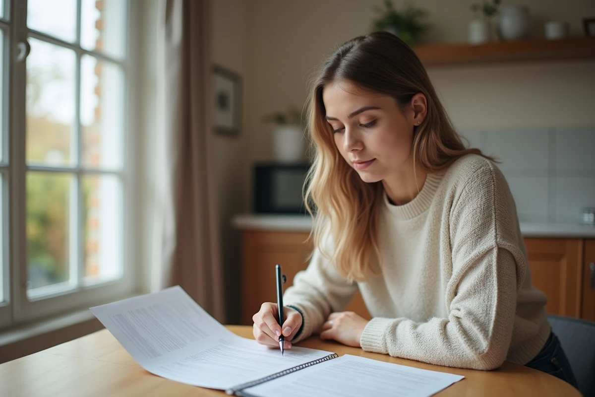 Jeune femme remplissant formulaire pour extension maison