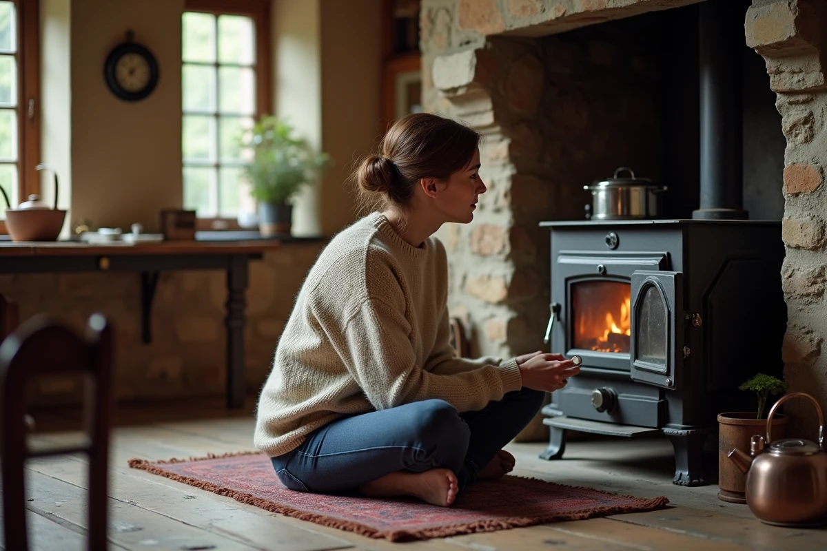 Femme vérifiant un thermomètre sur un poêle en cuisine