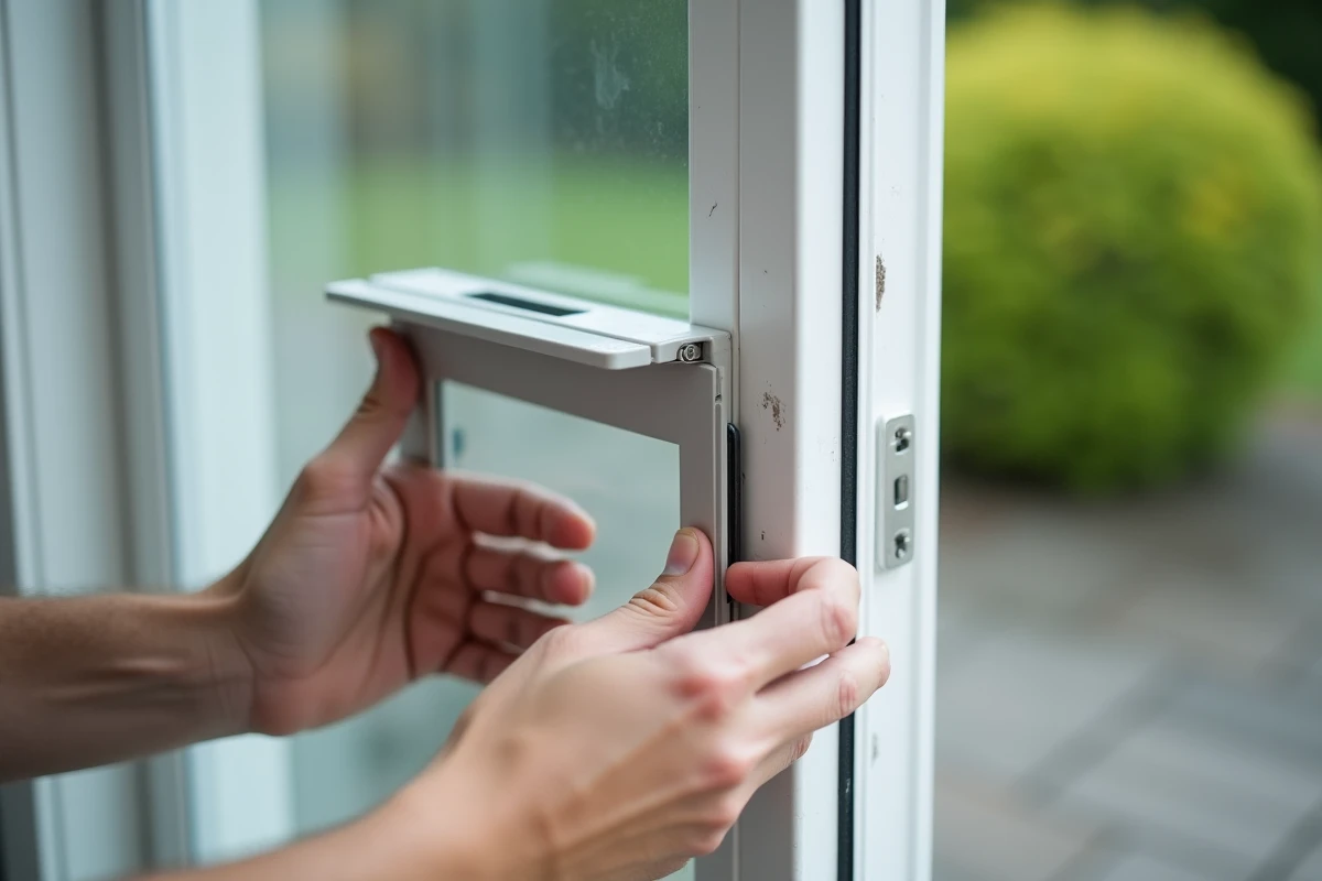 Installation d'une chatière magnétique sur une porte PVC par un bricoleur