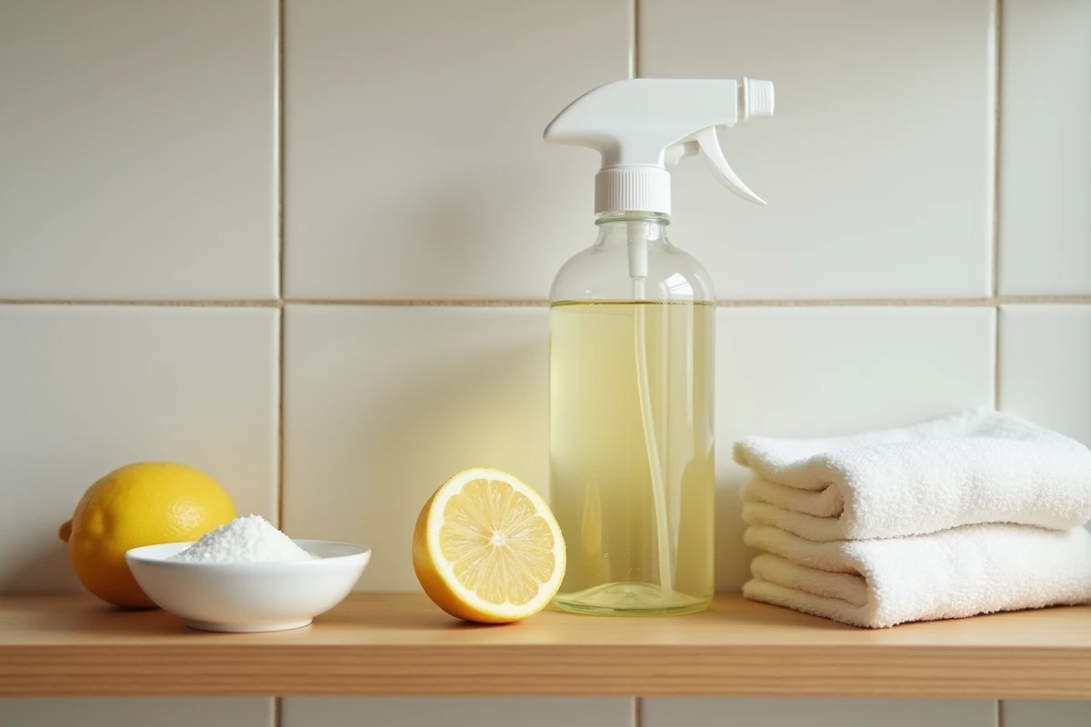 Produits naturels pour nettoyer un miroir sans odeur chimique : vinaigre blanc, citron et spray maison