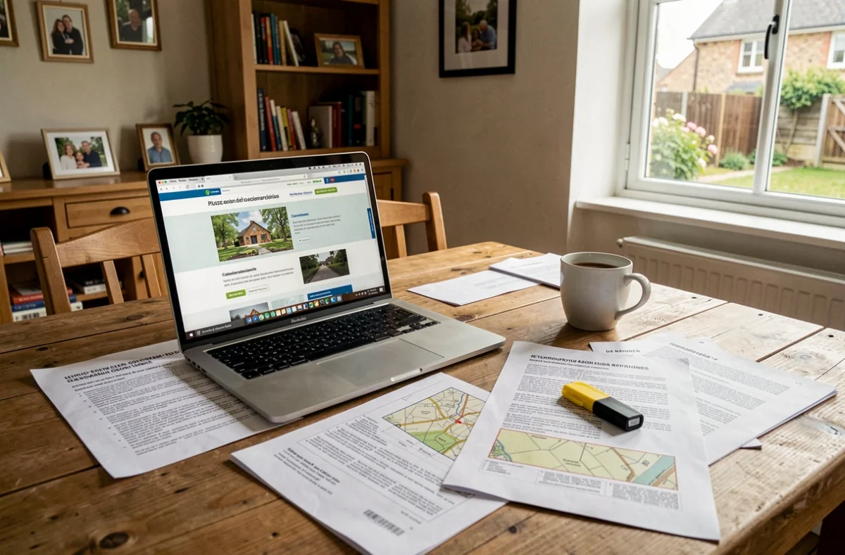 Documents réglementaires et plan cadastral sur une table pour comprendre les règles d'extension de maison de 40 m2 sans permis